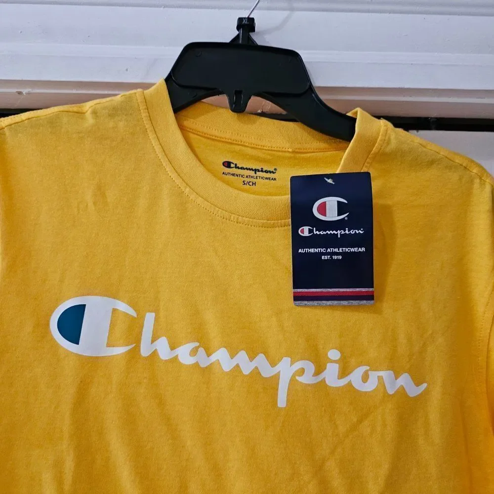 Champion Men's Yellow Cotton Midweight Crewneck Graphic Script T-shirt Size S - Picture 4 of 7